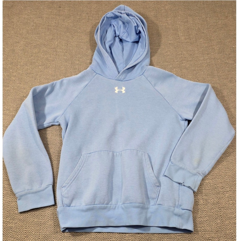 Under Armour Youth Medium YM Hoodie Light Blue‎ Pullover Fleece Logo Sweatshirt